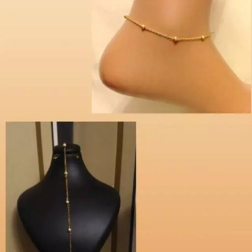 پابند خلخال طلایی رنگ ثابت استیل درجه یک ضد حساسیت و اندازه 21 اضافه زنجیر 5 سانت ظریف درخشان